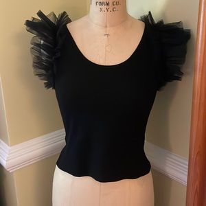 Anthropologie Black Ruffle Sleeve Blouse
